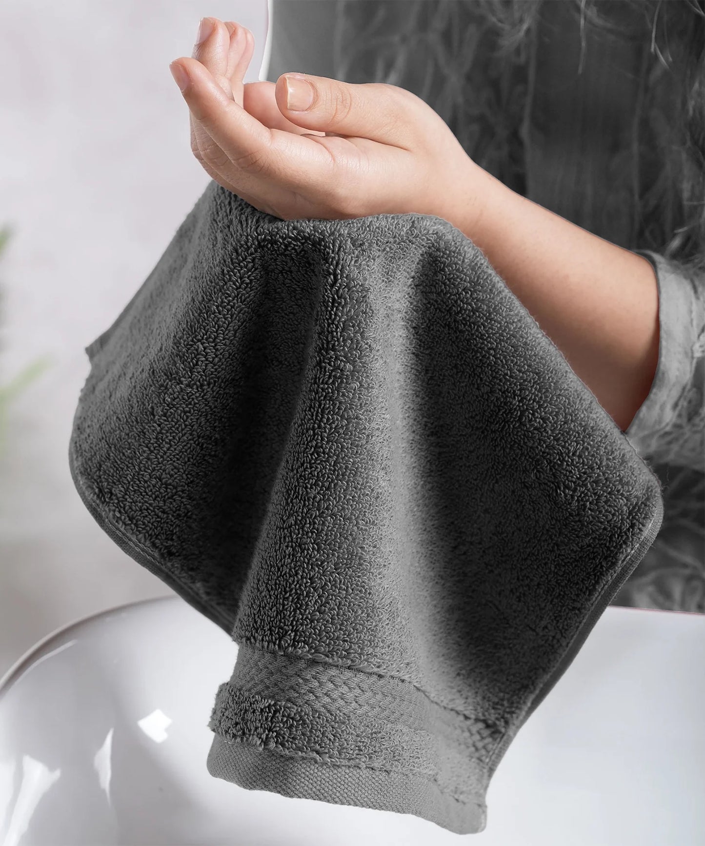 Luxury 6 Pc Face Towel set, 625 GSM, Antimicrobial, Premium Cotton, Charcoal