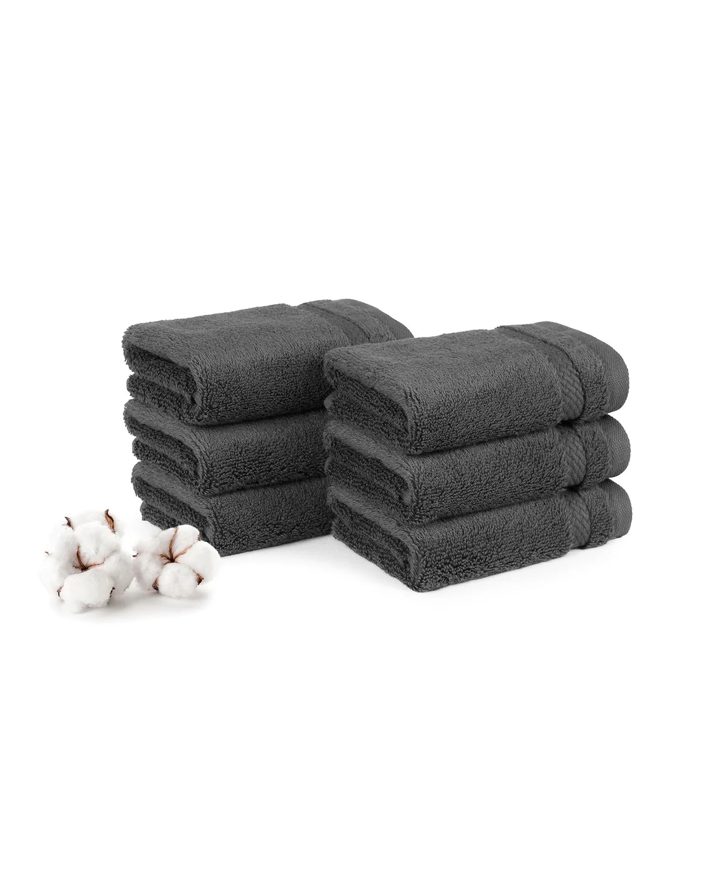 Luxury 6 Pc Face Towel set, 625 GSM, Antimicrobial, Premium Cotton, Charcoal