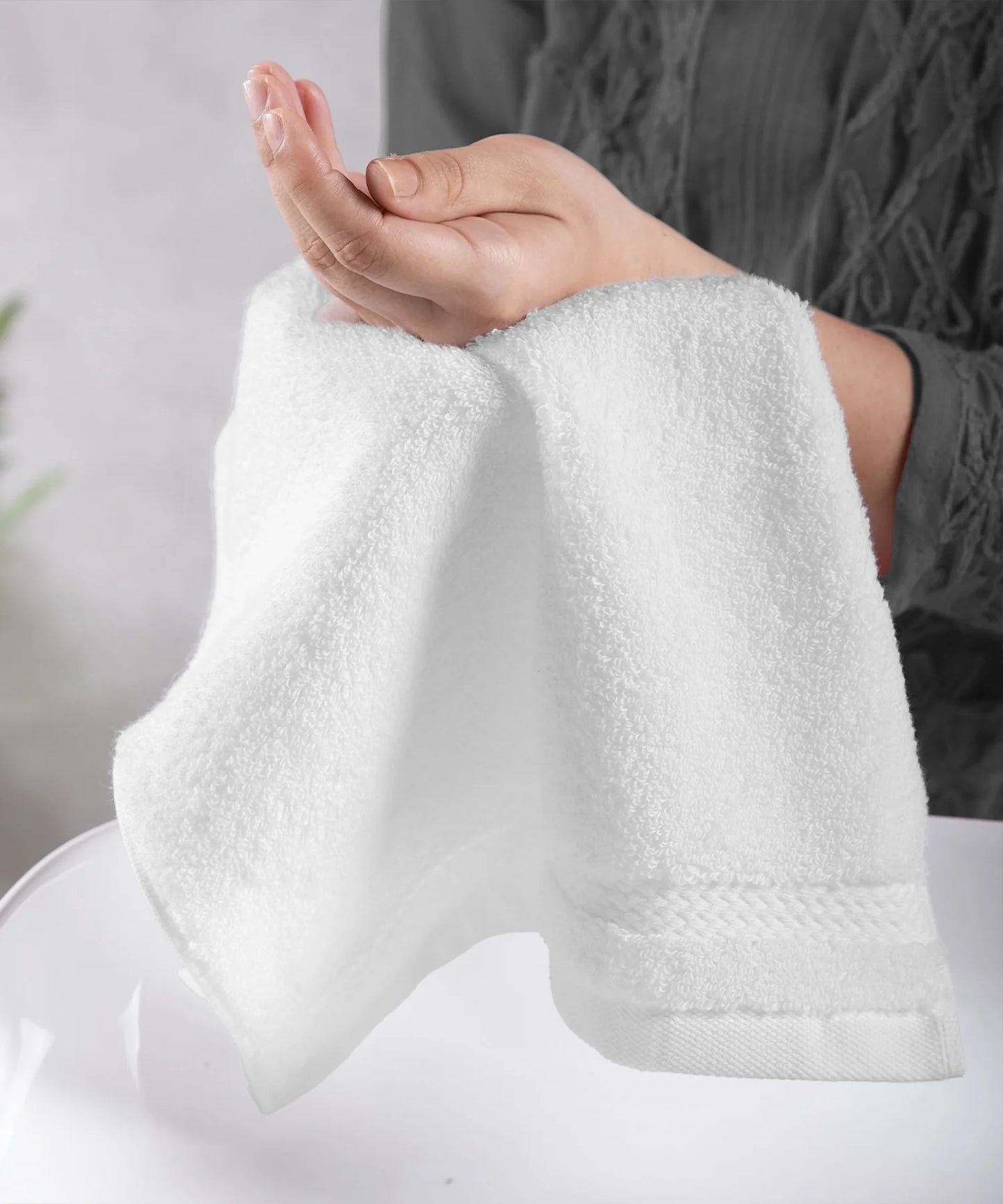 Luxury 6 Pc Face Towel set, 625 GSM, Antimicrobial, Premium Cotton, Delica White