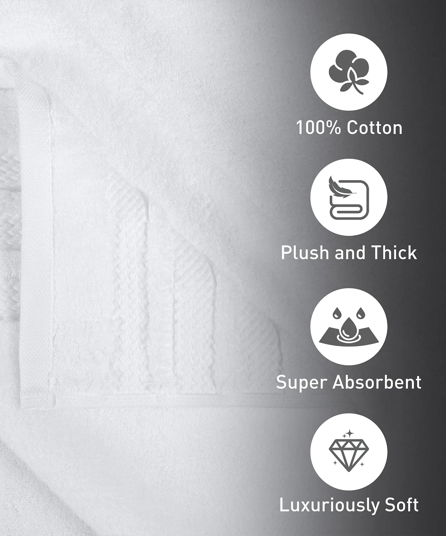 Luxury 6 Pc Face Towel set, 625 GSM, Antimicrobial, Premium Cotton, Delica White