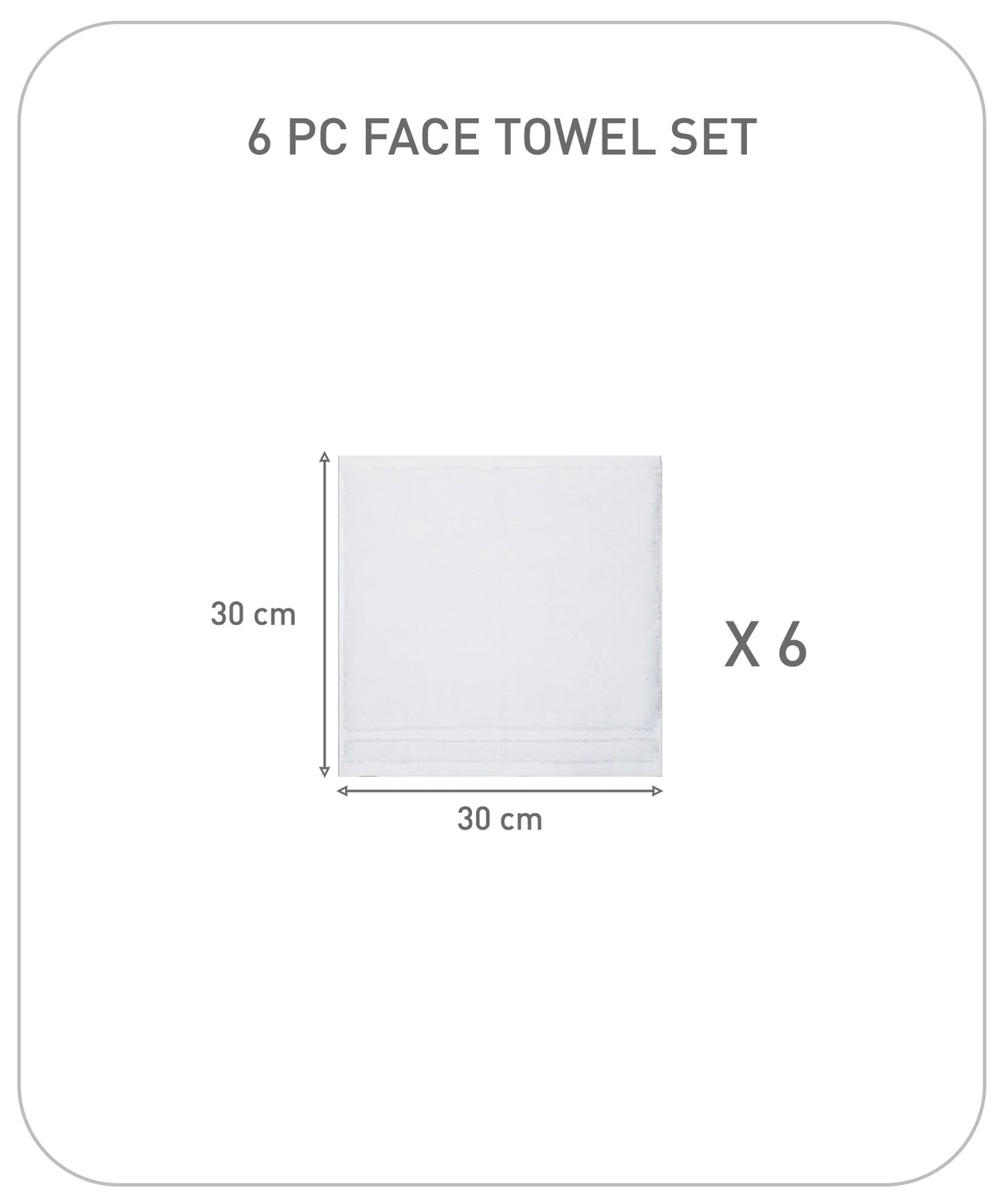 Luxury 6 Pc Face Towel set, 625 GSM, Antimicrobial, Premium Cotton, Delica White