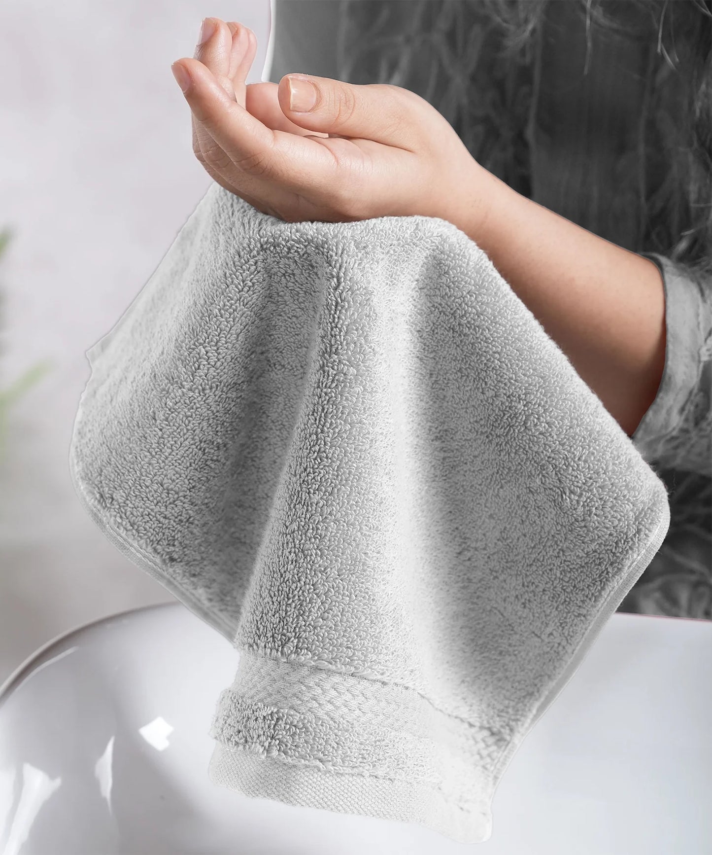 Luxury 6 Pc Face Towel set, 625 GSM, Antimicrobial, Premium Cotton, Grey