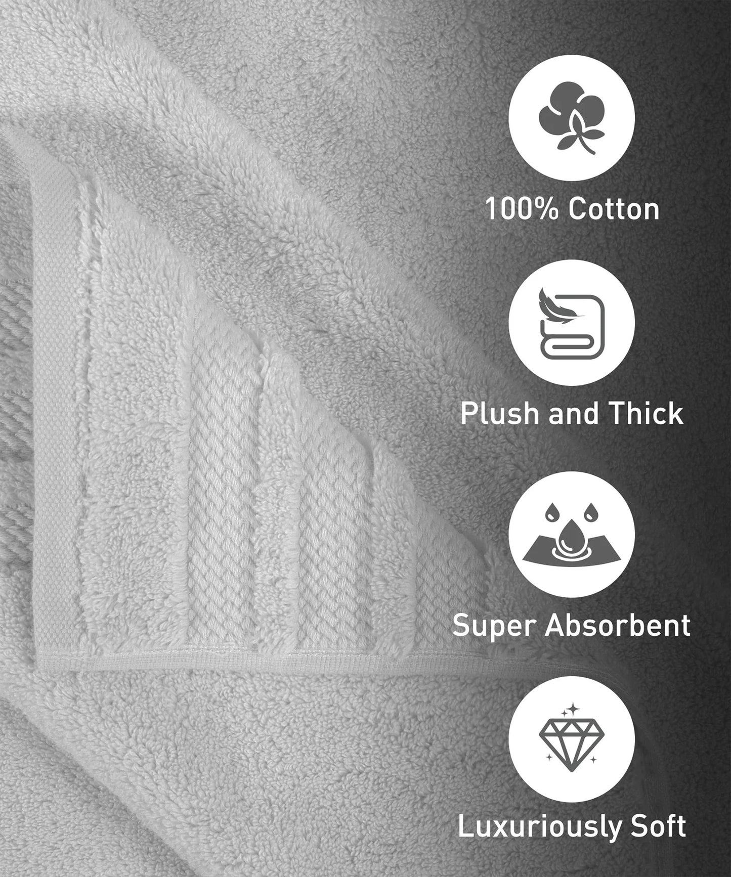 Luxury 6 Pc Face Towel set, 625 GSM, Antimicrobial, Premium Cotton, Grey