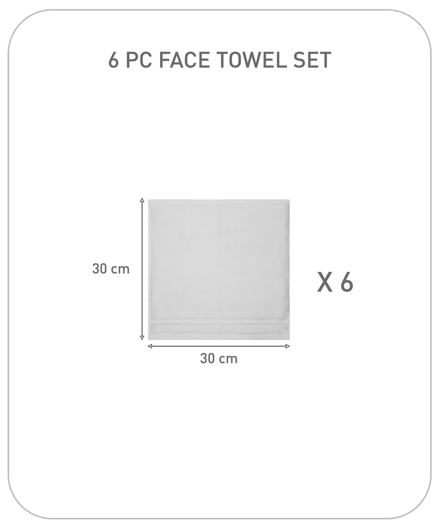 Luxury 6 Pc Face Towel set, 625 GSM, Antimicrobial, Premium Cotton, Grey