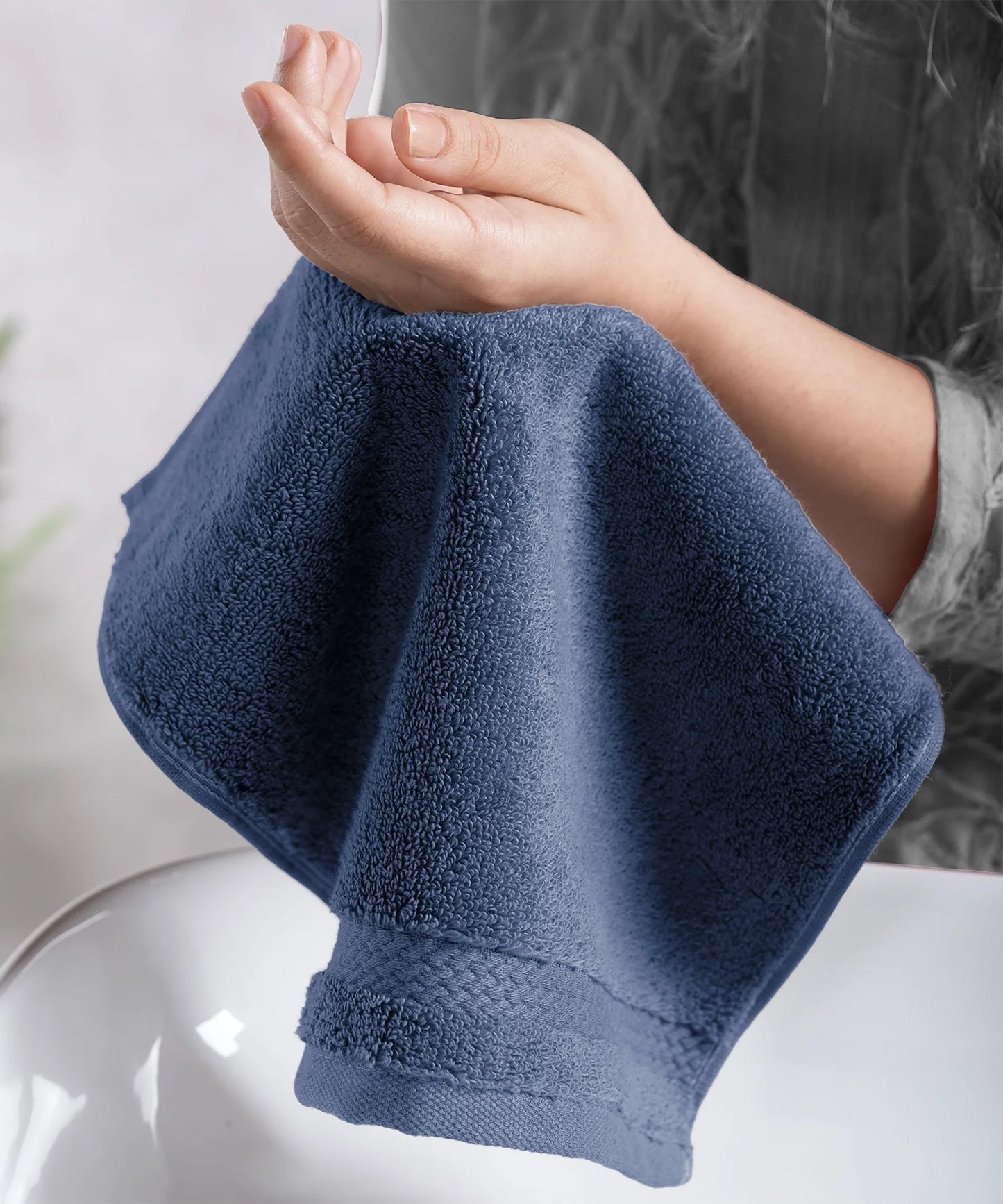 Luxury 6 Pc Face Towel set, 625 GSM, Antimicrobial, Premium Cotton, Navy