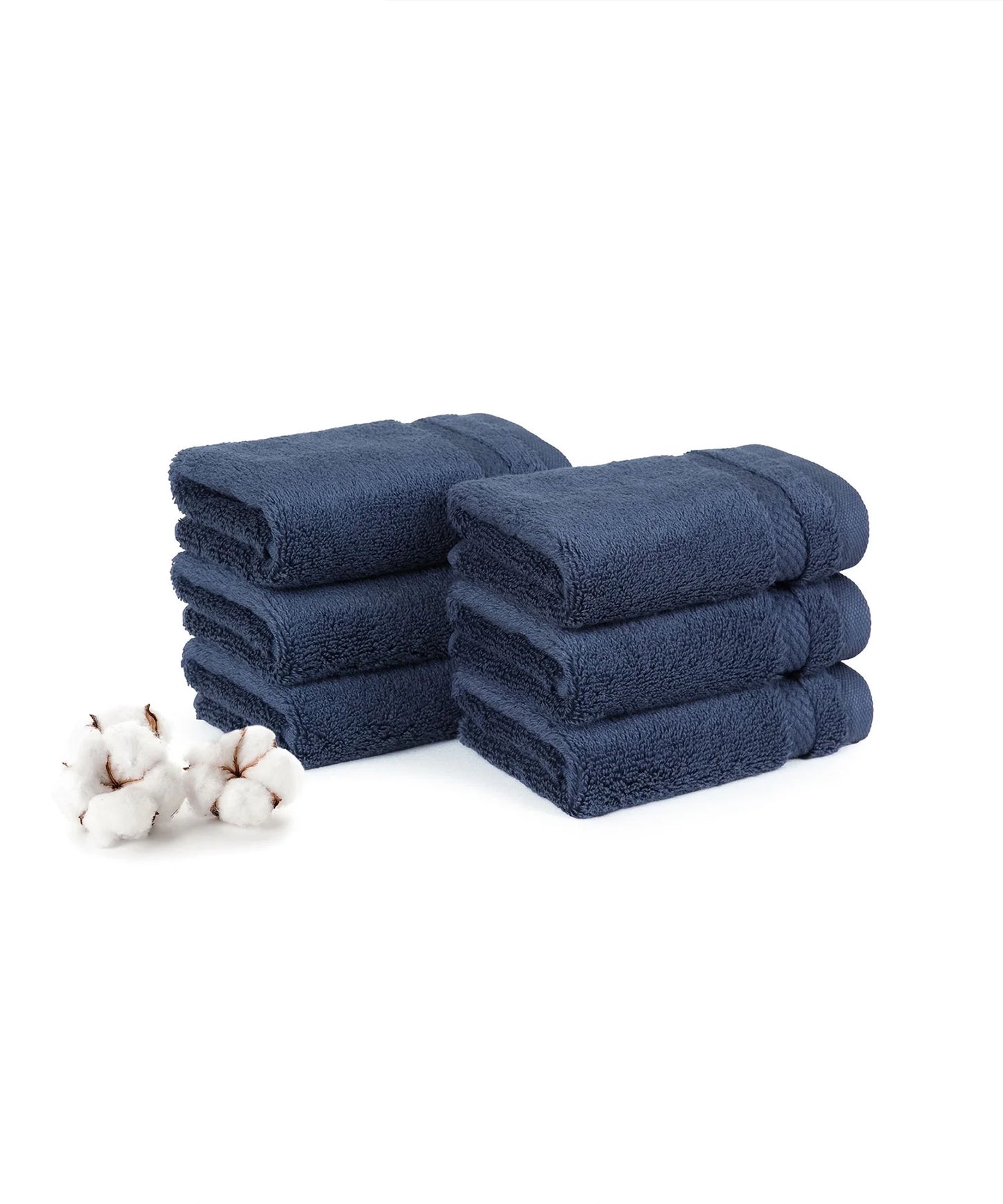 Luxury 6 Pc Face Towel set, 625 GSM, Antimicrobial, Premium Cotton, Navy