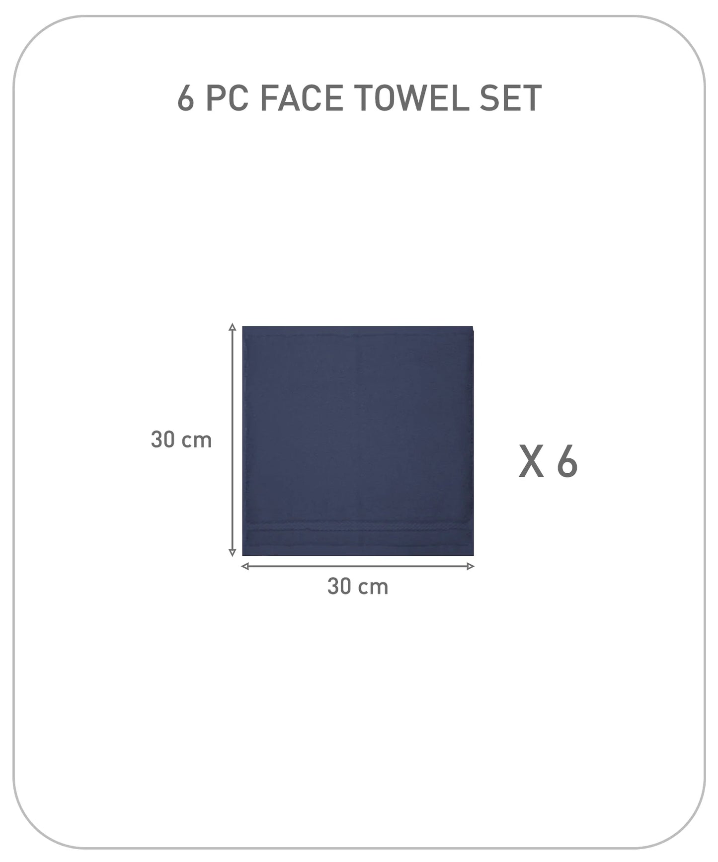Luxury 6 Pc Face Towel set, 625 GSM, Antimicrobial, Premium Cotton, Navy