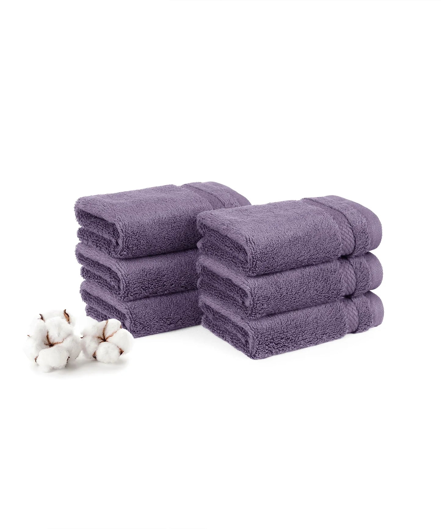 Luxury 6 Pc Face Towel set, 625 GSM, Antimicrobial, Premium Cotton, Purple