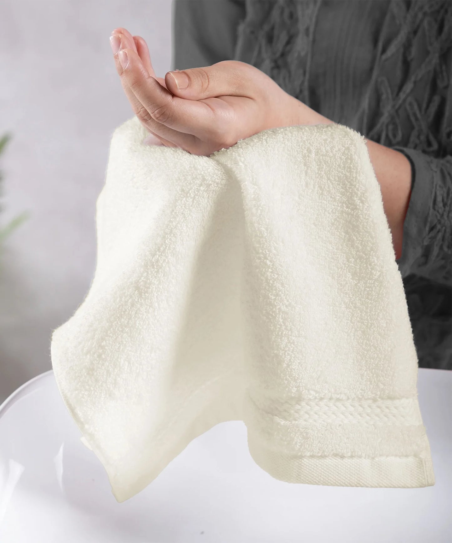 Luxury 6 Pc Face Towel set, 625 GSM, Antimicrobial, Premium Cotton, Linen