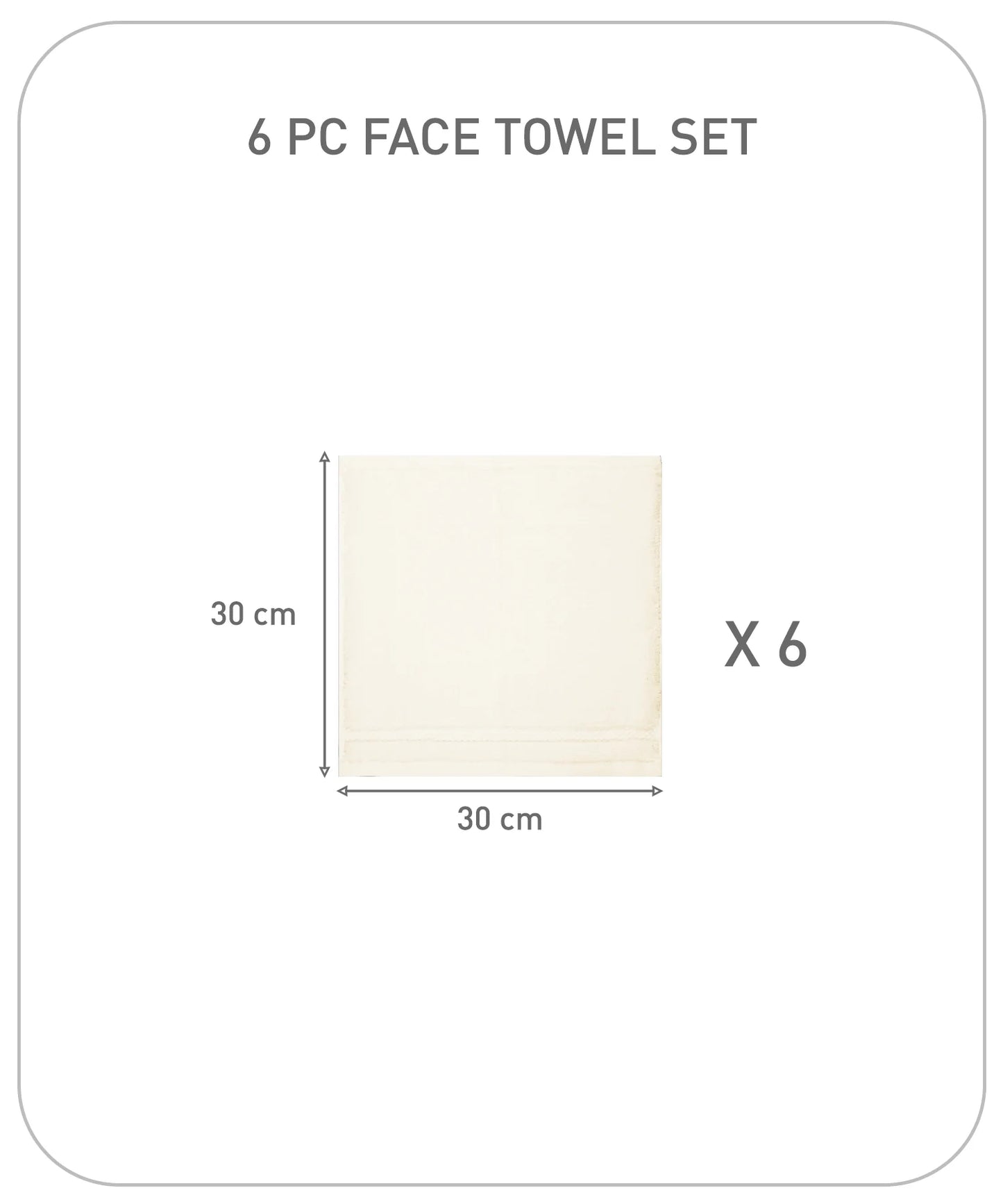 Luxury 6 Pc Face Towel set, 625 GSM, Antimicrobial, Premium Cotton, Linen
