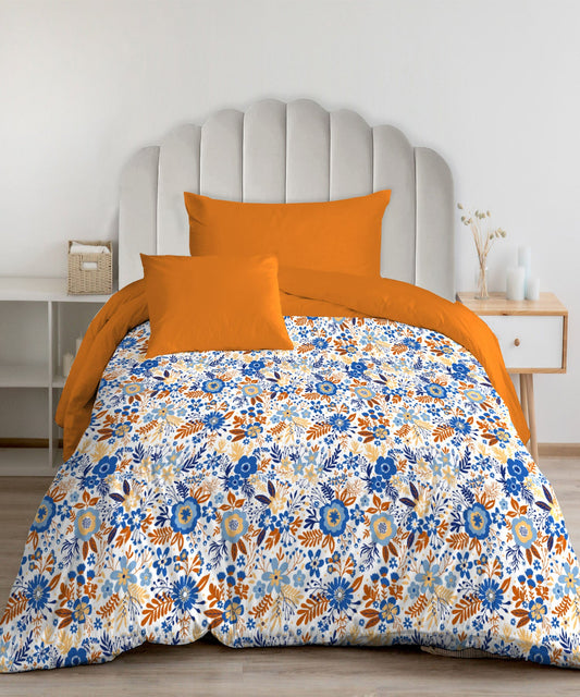 Urban Comfort Gardenia Blooms Blue Single Comforter, 120GSM, 100% Cotton, Multicolor