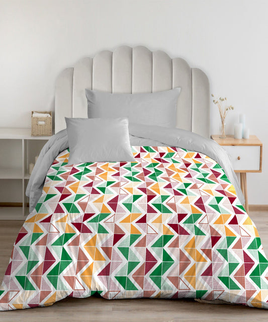 Urban Comfort Trippy Triangles Red Single Comforter, 120GSM, 100% Cotton, Multicolor