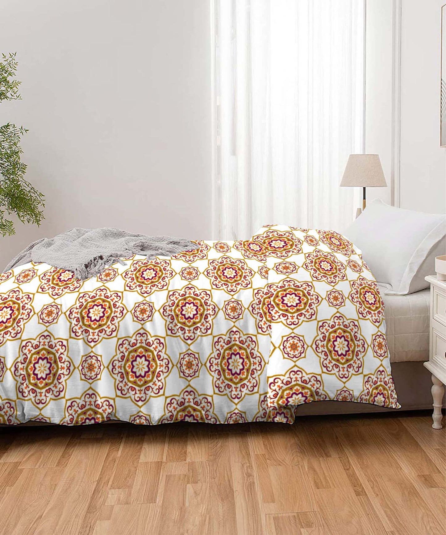 Urban Comfort Majestic Mandala Yellow Single Comforter, 120GSM, 100% Cotton, Multicolor