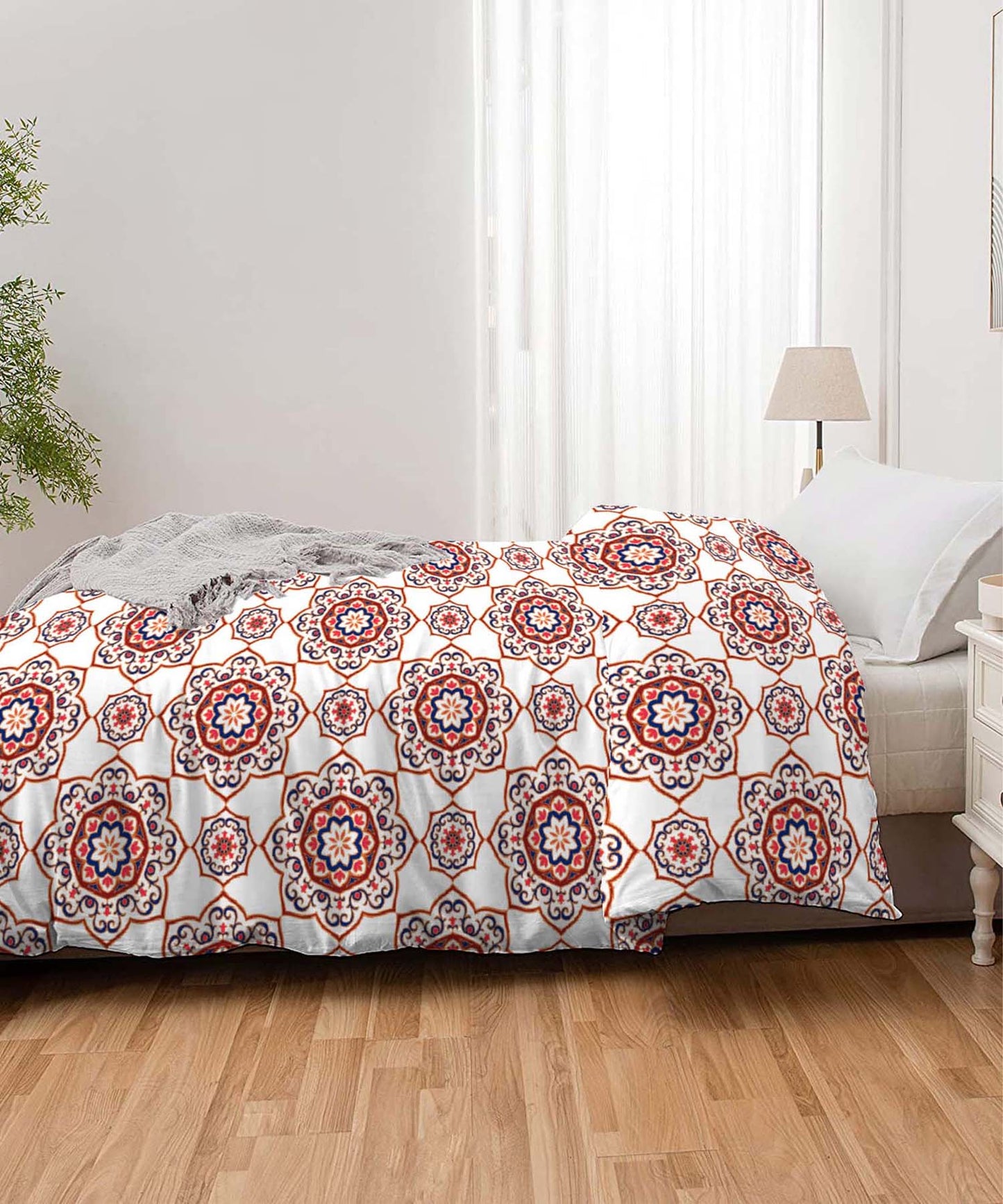 Urban Comfort Majestic Mandala Red Single Comforter, 120GSM, 100% Cotton, Multicolor