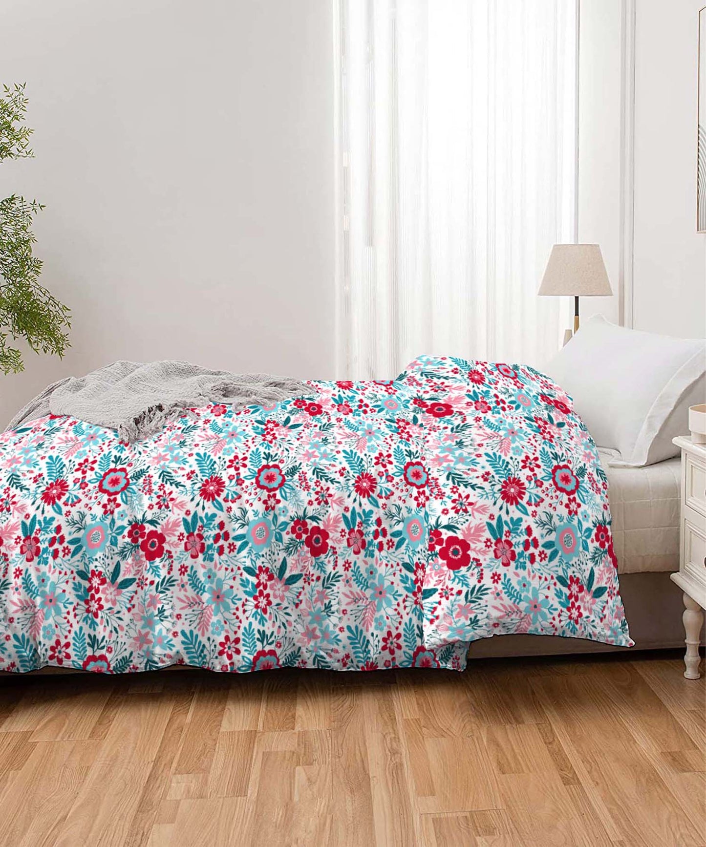 Urban Comfort Gardenia Blooms Pink Single Comforter, 120GSM, 100% Cotton, Multicolor