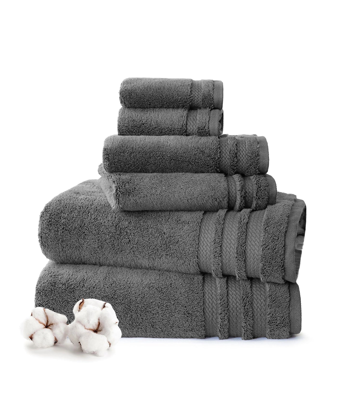 Luxury 6 Pc Towel set, 625 GSM, Antimicrobial, Premium Cotton, Charcoal