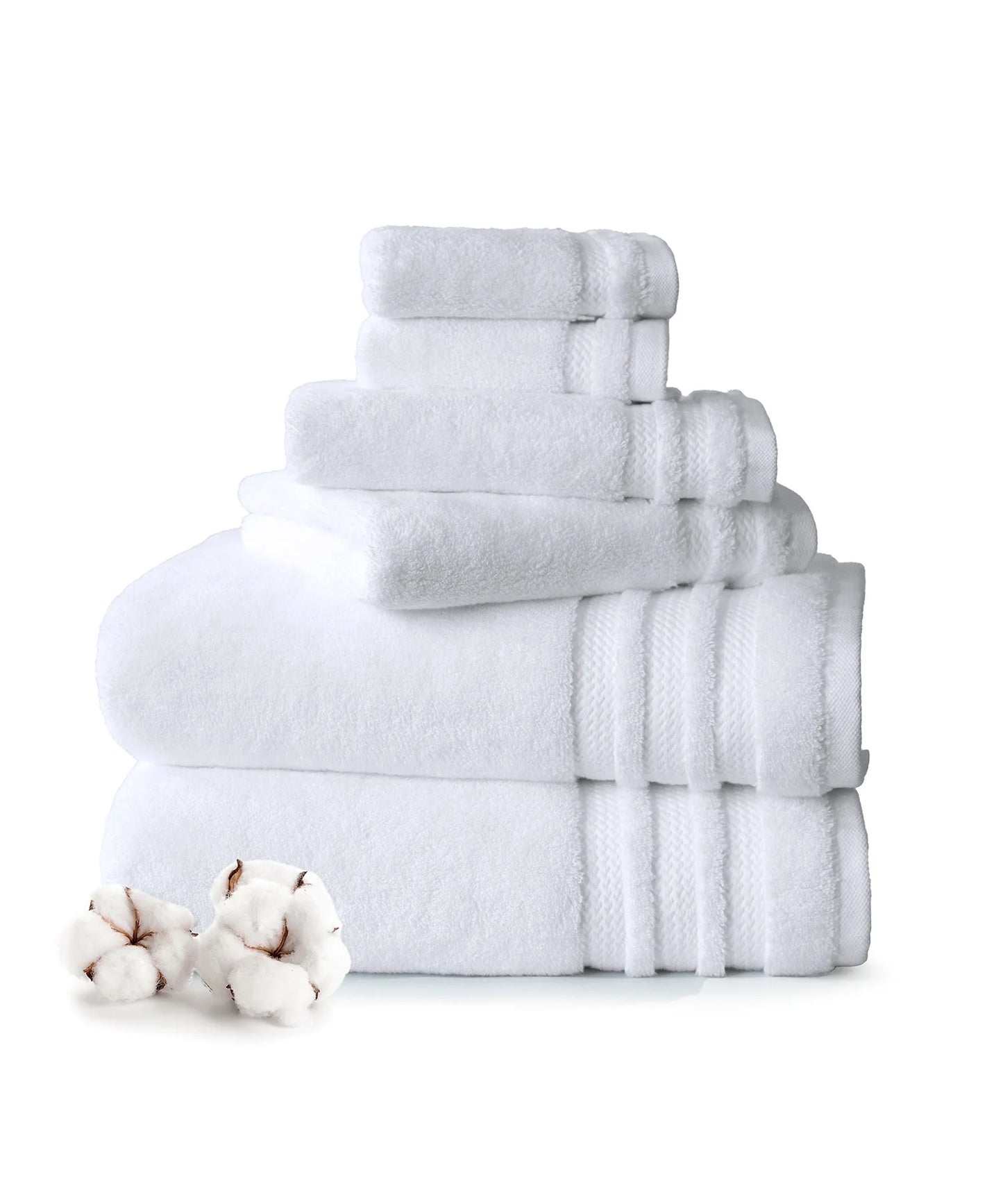 Luxury 6 Pc Towel set, 625 GSM, Antimicrobial, Premium Cotton, White