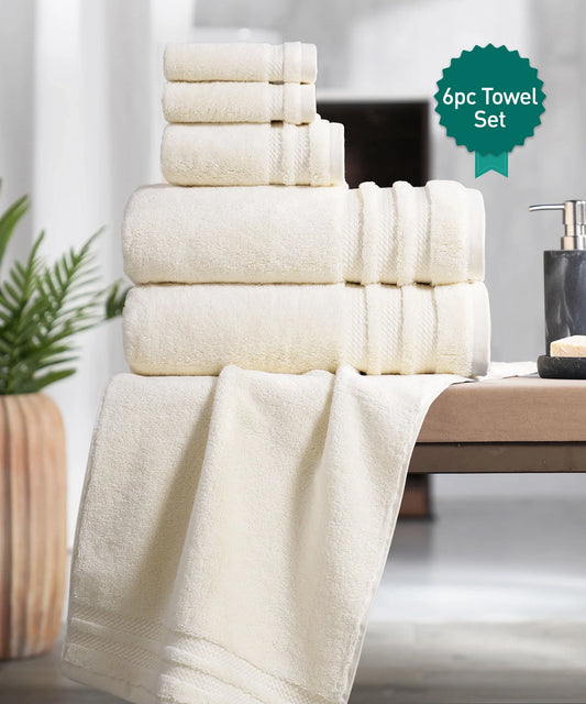 Luxury 6 Pc Towel set, 625 GSM, Antimicrobial, Premium Cotton, Linen