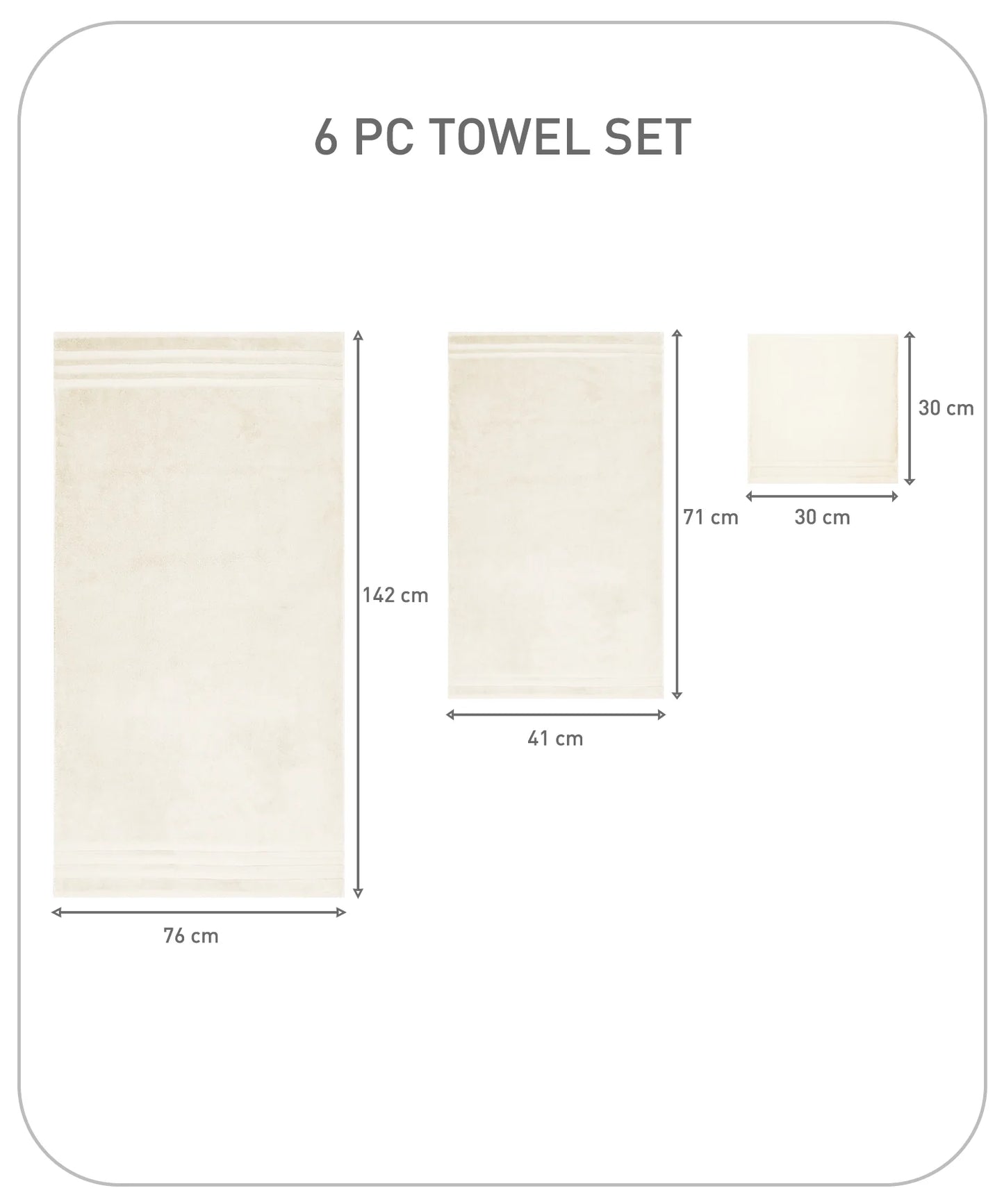 Luxury 6 Pc Towel set, 625 GSM, Antimicrobial, Premium Cotton, Linen