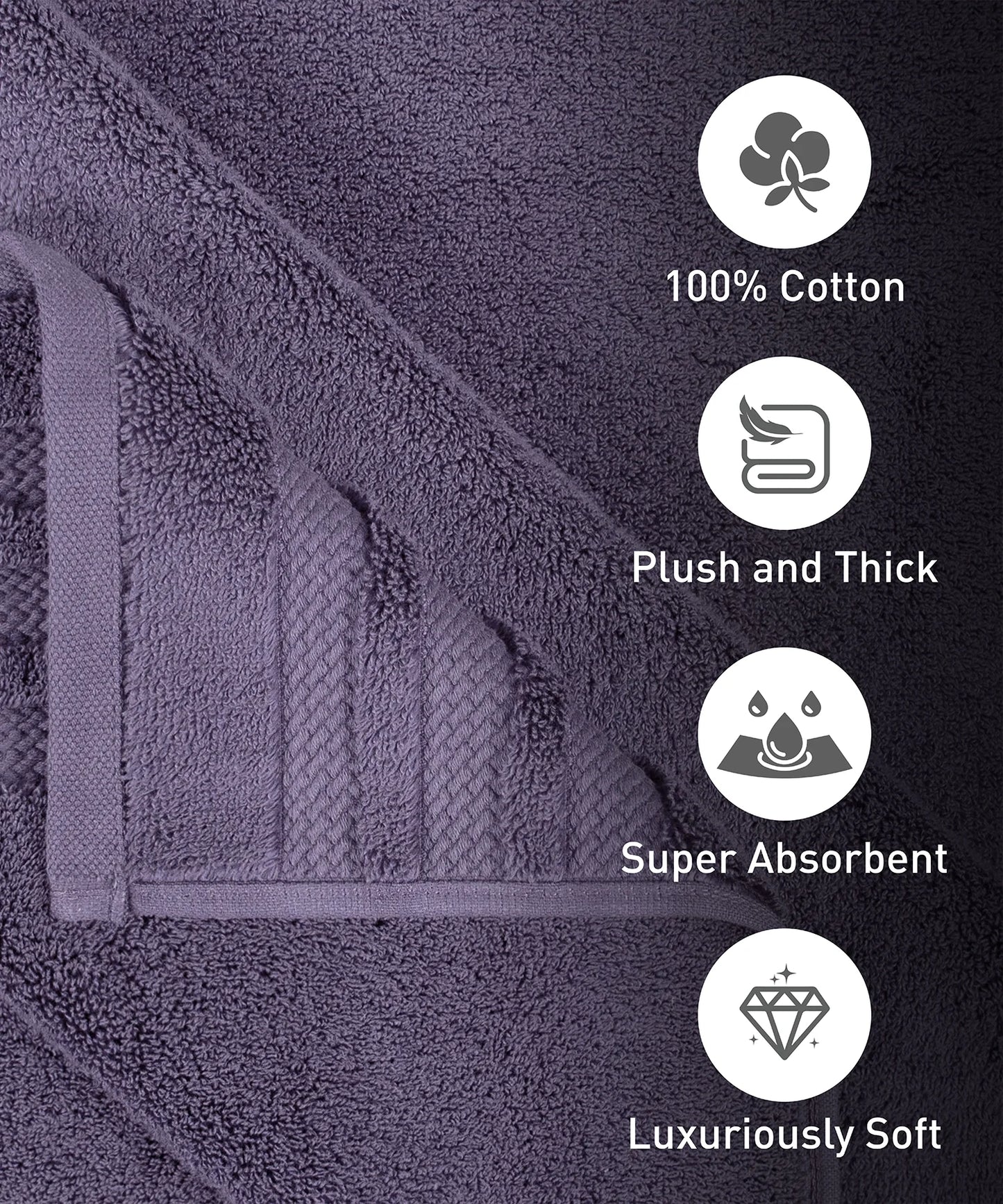 Luxury 4 Piece Hand Towels, 625 Gsm, Purple Ash