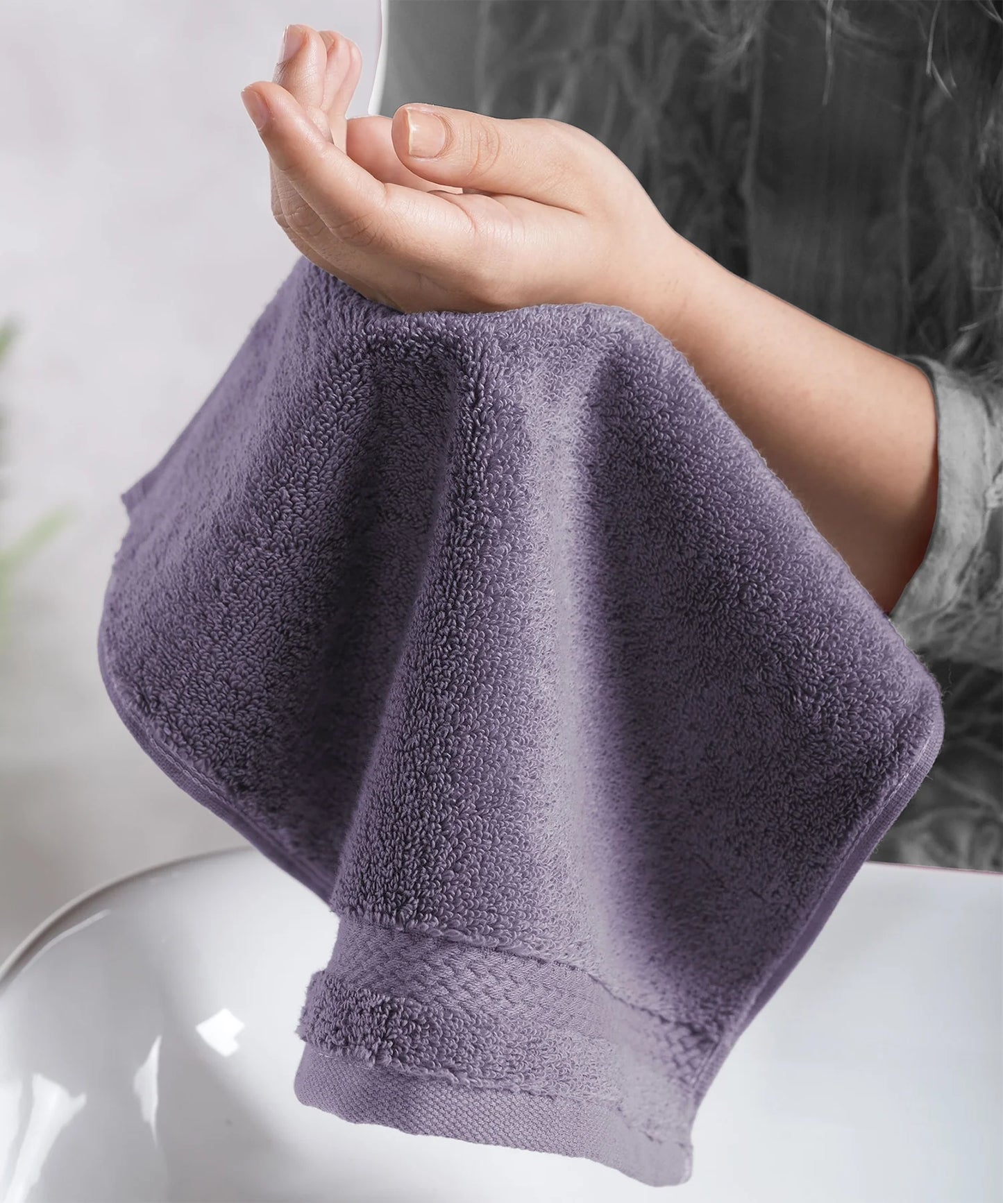 Luxury 6 Pc Face Towel set, 625 GSM, Antimicrobial, Premium Cotton, Purple