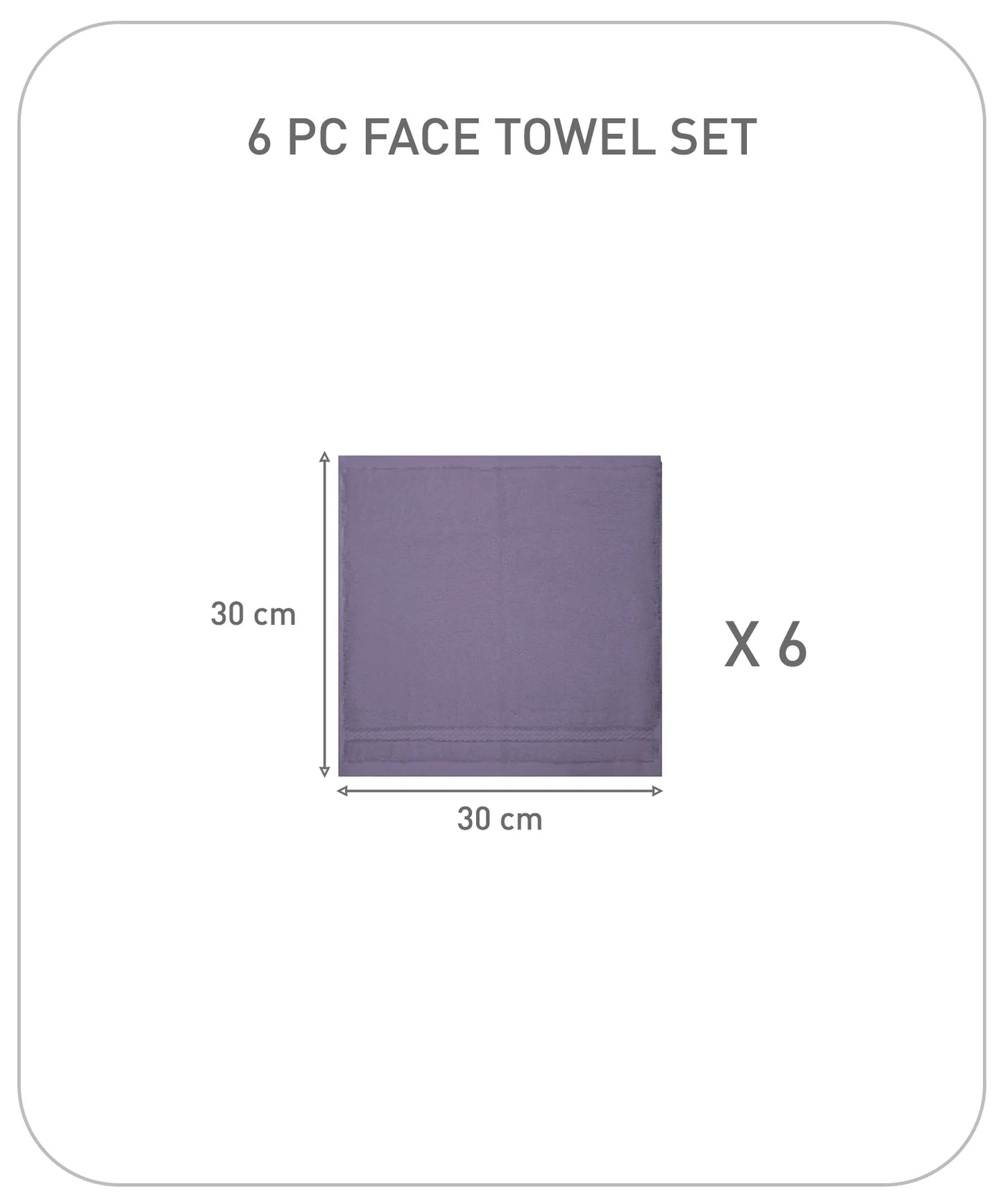 Luxury 6 Pc Face Towel set, 625 GSM, Antimicrobial, Premium Cotton, Purple