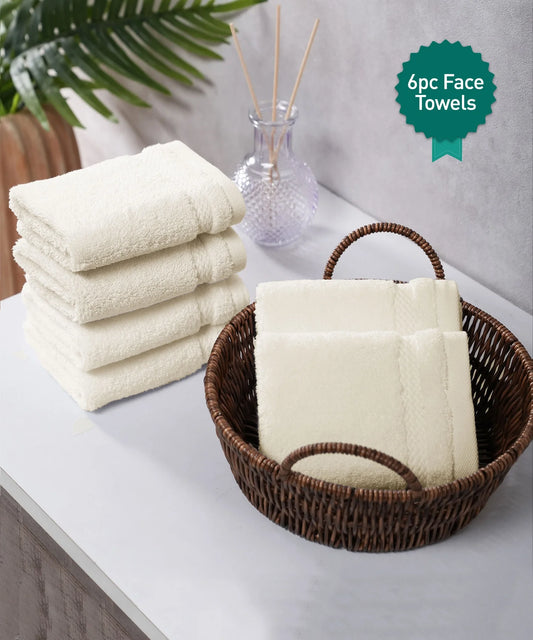 Luxury 6 Pc Face Towel set, 625 GSM, Antimicrobial, Premium Cotton, Linen